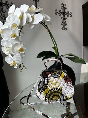 Vera Bradley Quilted Medallion Top-Handle Crossbody in White, Yellow & Brown